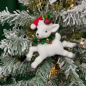 Sullivans Flocked Leaping White Deer Christmas Tree Ornament